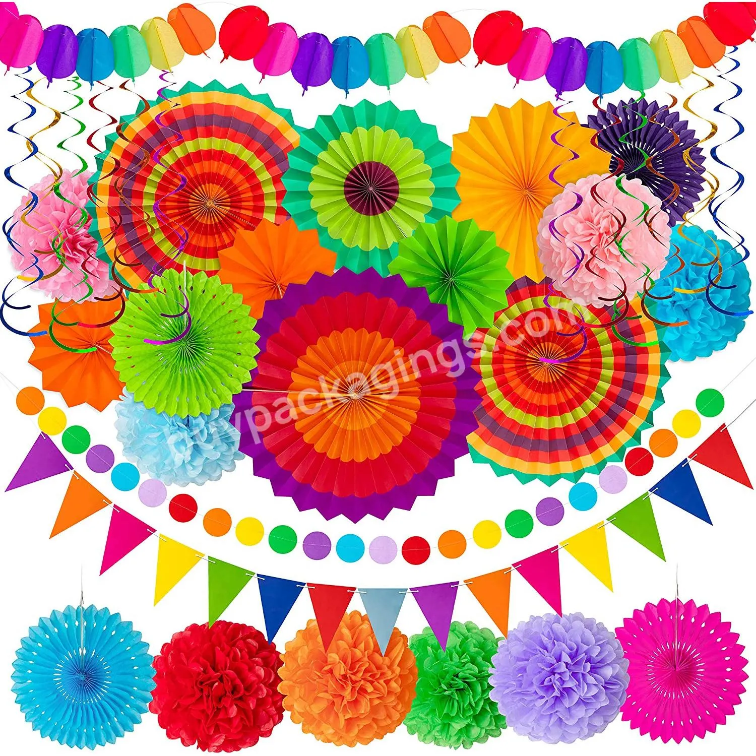 35pcskit Paper Garland Fiesta Party  Hanging Fan  Paper Garland  Mexican theme party decoration