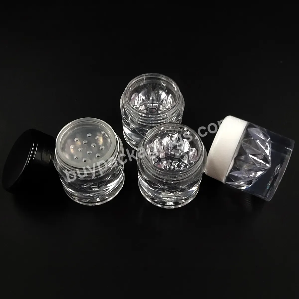 3g Loose Powder Jars Glitter Jar With Sifter Mesh Empty Diy Nail Glitter Container Packing Case Black Cap Diamond Shape
