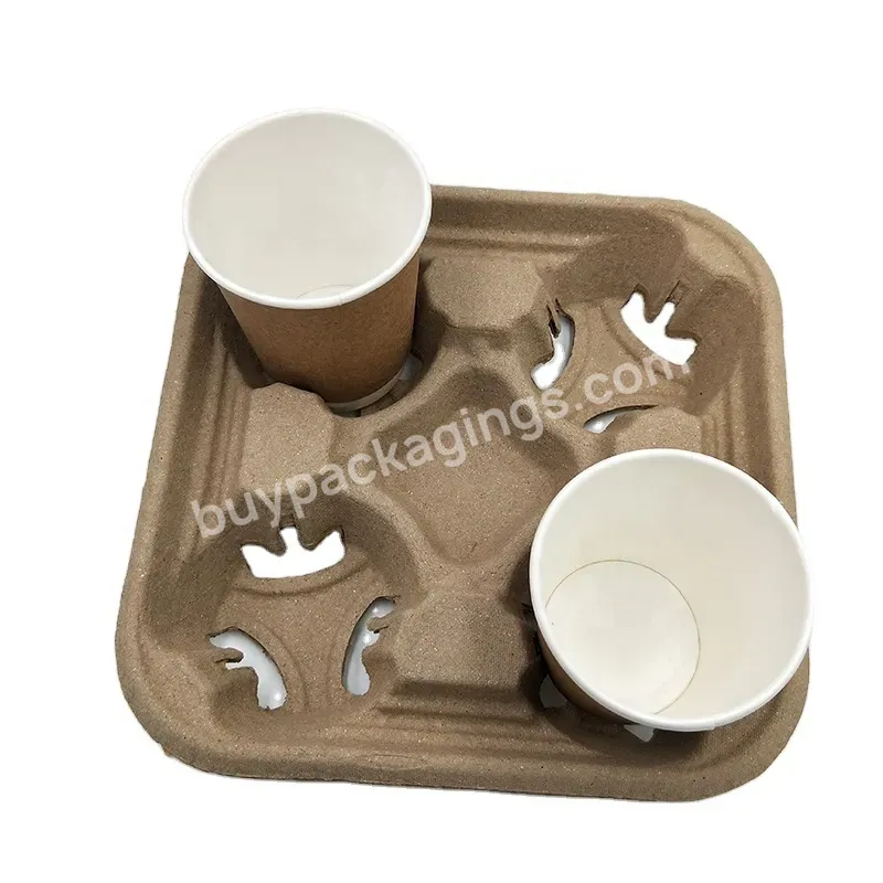 4 Cup Container Compostable Stackable Ecofriendly Paper Pulp Carry Holder For Hot And Cold Drinks - Buy Pulp Cup Tray,Pulp Cup Carrier,Pulp Drink Carrier Tray.