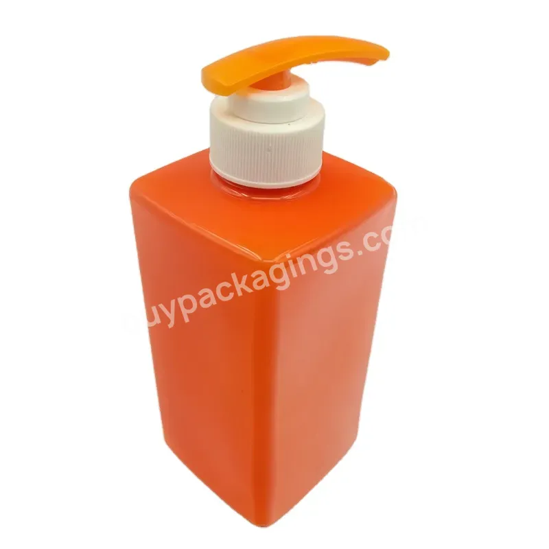 400ml 500ml Empty Customized Color Plastic Body Lotion Pump Square Bottle Liquid Soap Orange Pet Body Shampoo Bottle With Pump - Buy 500ml Square Lotion Bottle,Body Lotion Bottle,Shampoo Bottle Supplier.