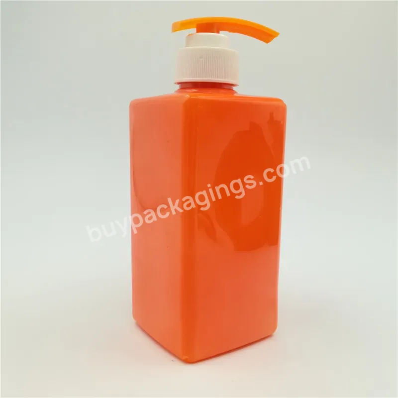 400ml 500ml Empty Customized Color Plastic Body Lotion Pump Square Bottle Liquid Soap Orange Pet Body Shampoo Bottle With Pump - Buy 500ml Square Lotion Bottle,Body Lotion Bottle,Shampoo Bottle Supplier.