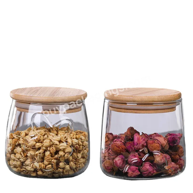 450ml Hot Sale Cork Storage Jar High Quality Clear Glass Bamboo Lid Storage Jar Grain Sealed Jar