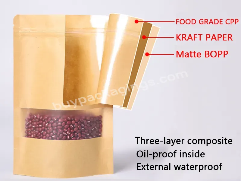 500g Standup Zipper Lock Packaging Bags Kraft Paper Bag With Frosted Window For Flaxseed - Buy Beef Jerky Packaging Bags,Resealable Zipper Kraft Paper Food Packaging Bags,Kraft Paper Bag With Clear Window.