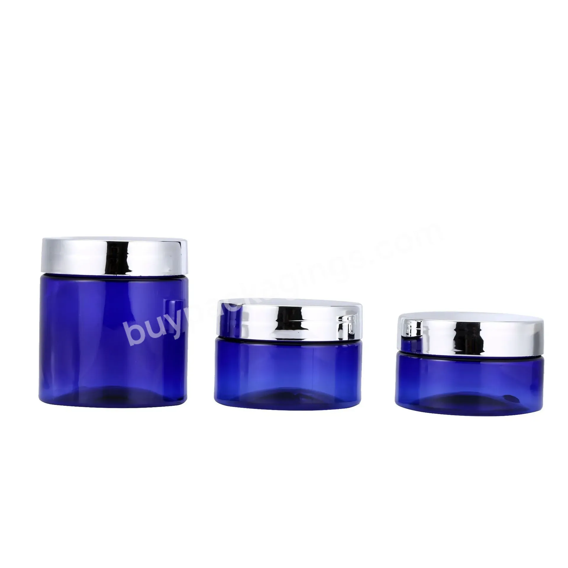 50ml 60ml 120ml Transparent Blue Plastic Pet Cosmetic Container Jars With Silver Cap Lid
