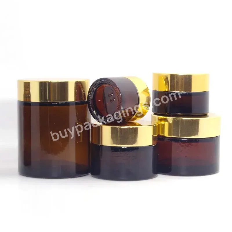 5g 10g 15g 30g 50g 60g 100g Empty 60ml Amber Glass Face Cream Eye Cream Skin Cream Jar With Gold Metal Rotary Lids