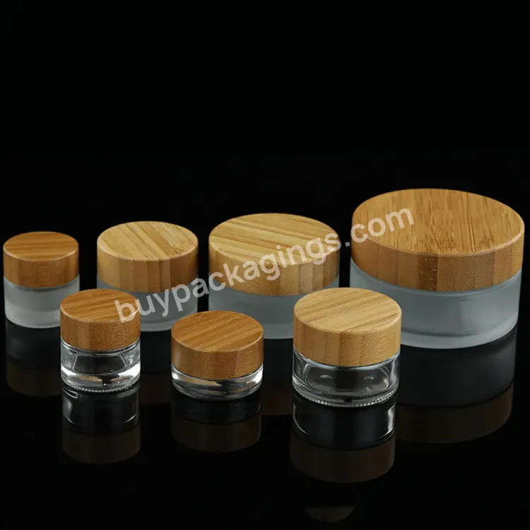 5ml 10ml 15ml 20ml 30ml 50ml 100ml Cosmetic Wooden Lids Frosted Glass Jar With Bamboo Lid