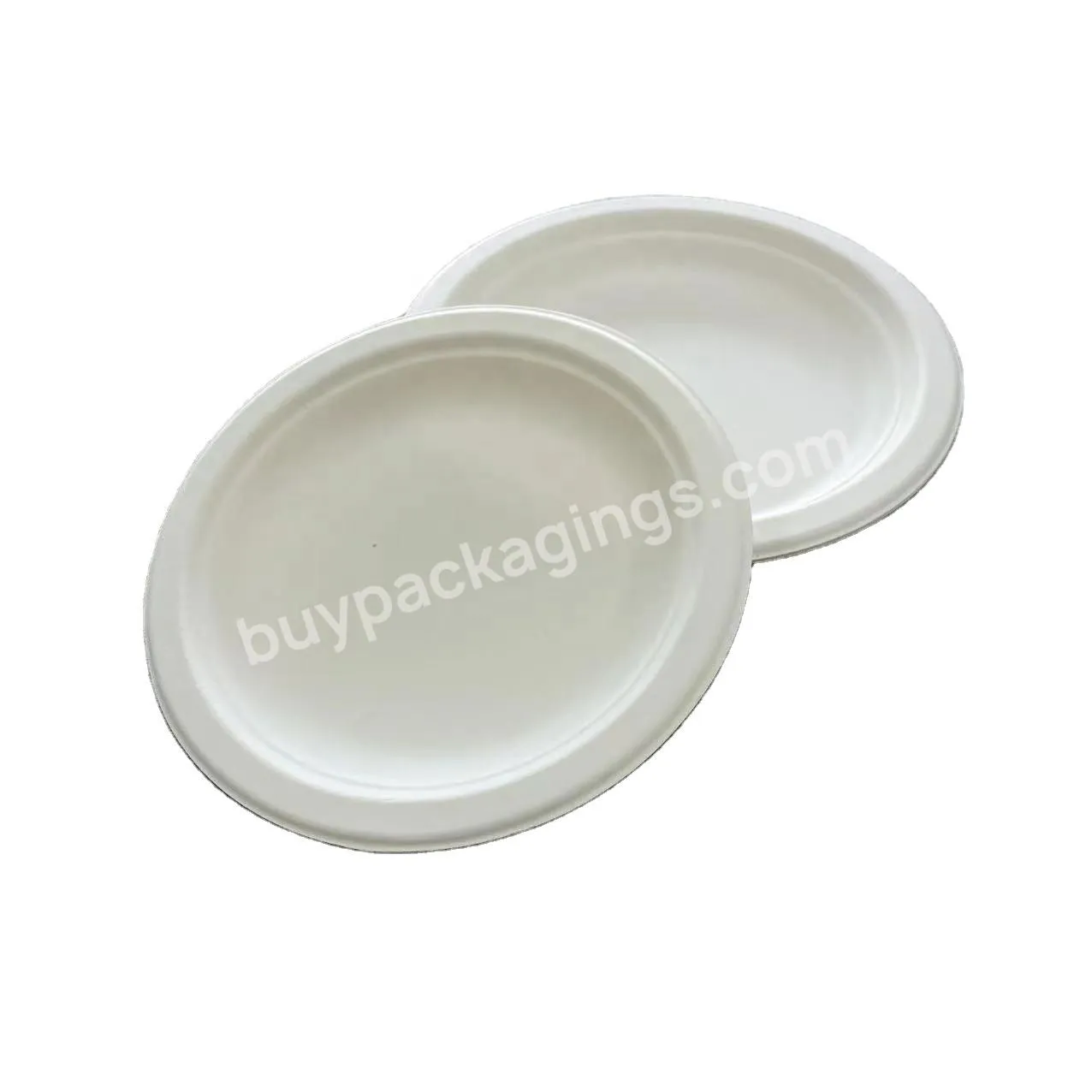 6 Inch Bagasse Disposable Food Pulp Paper Container Sugarcane Round Deep Plate With Dish Tray