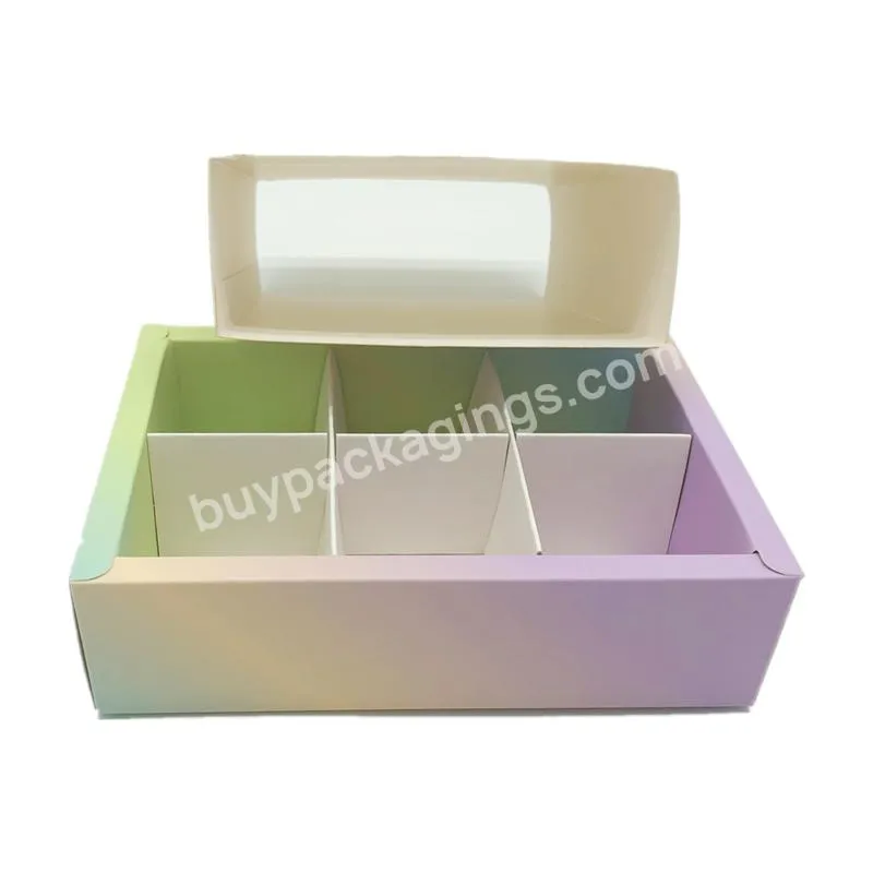 6 pieces Collapsible Macaron Storage Box Gold Foil Logo Dessert Boxes Sliding Macarons Box with Paper Dividers