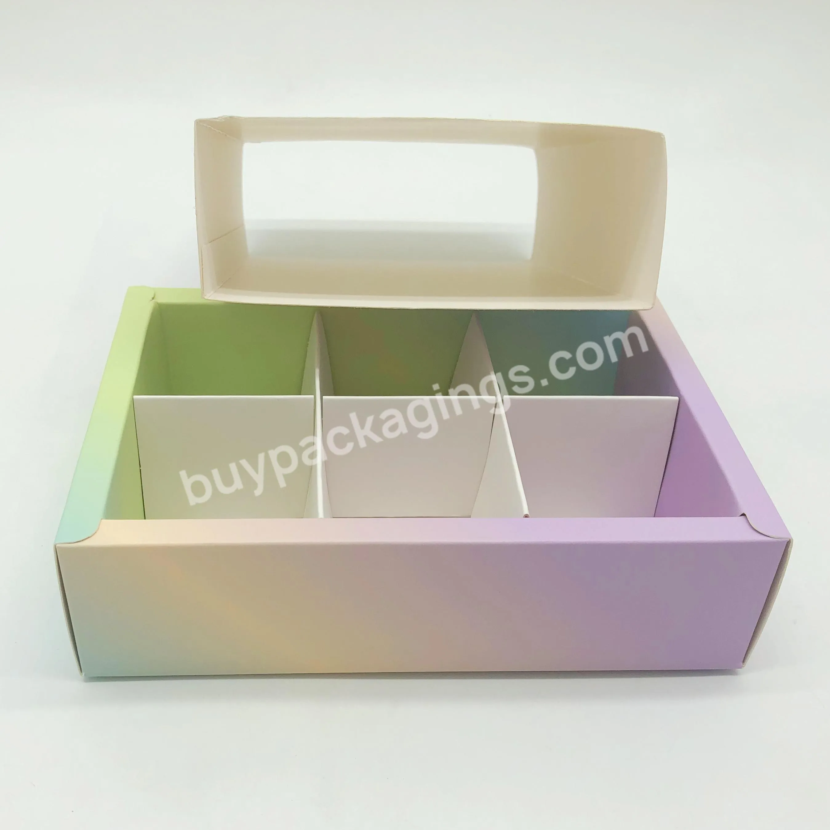 6 pieces Collapsible Macaron Storage Box Gold Foil Logo Dessert Boxes Sliding Macarons Box with Paper Dividers