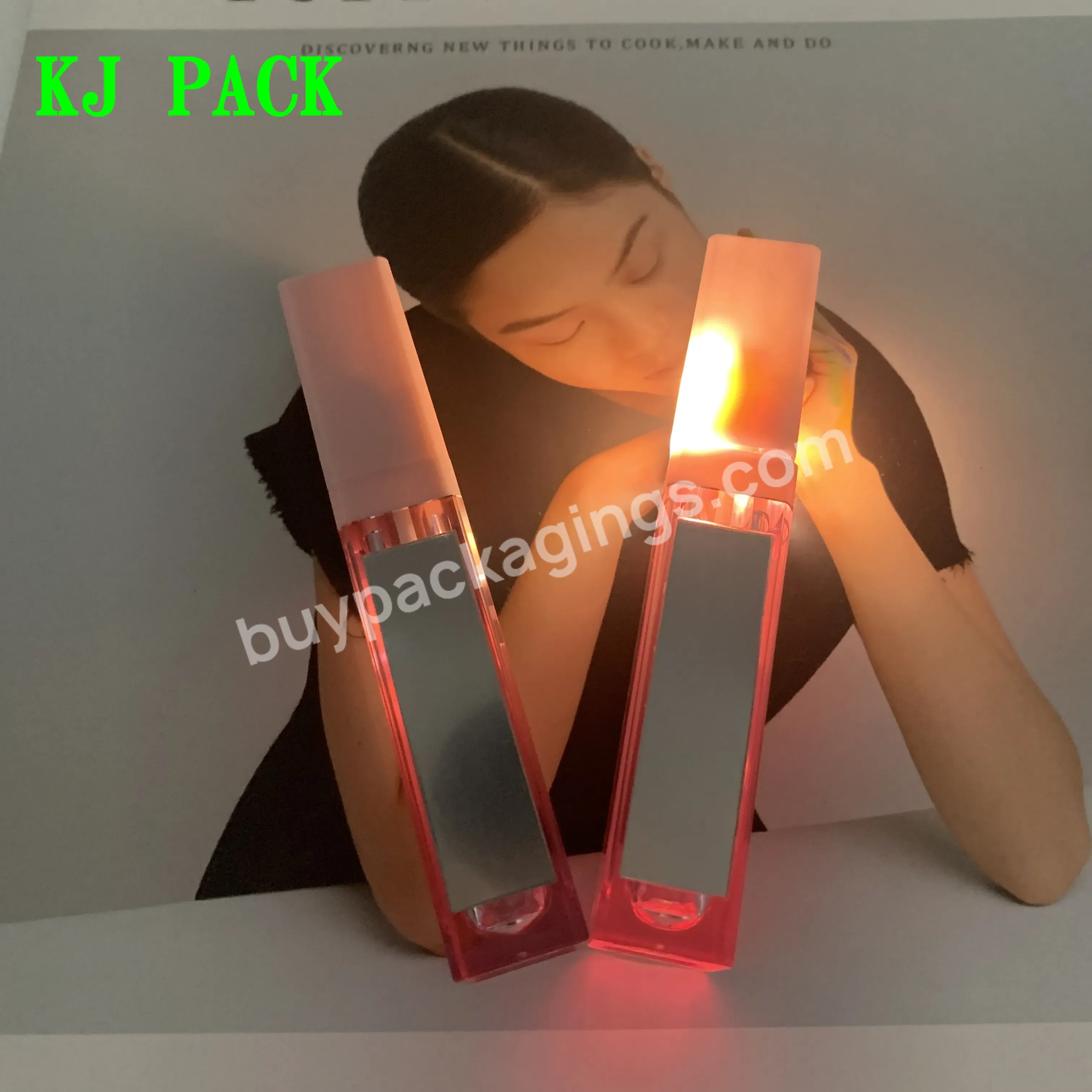 7ml Empty Lipgloss Bottle Private Label Silver Black Color Led Light Lip Gloss Tube With Mirror - Buy Led Lip Gloss Tube Custom Logo Led Light Lip Glaze Packaging Empty Bottle Container Lip Gloss Tube With Light And Mirror,Led Lip Gloss Tube 7ml Priv