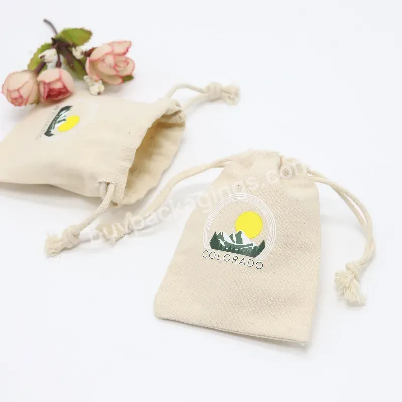 8*10cm High Quality Custom Logo Printed Cotton Canvas Drawstring Bag Tiny Canvas Jewelry Gift Packaging Pouch