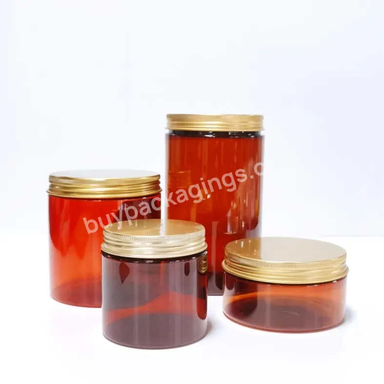 Amber Color Pet Plastic Jar Skin Care Packaging Jar With Aluminum Gold Lid For Cosmetic Packaging - Buy Amber Plastic Jar,Plastic Amber Pet Jar,Skin Care Packaging Jar.