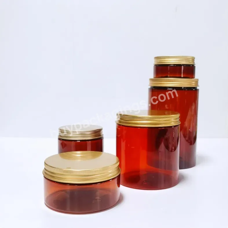 Amber Color Pet Plastic Jar Skin Care Packaging Jar With Aluminum Gold Lid For Cosmetic Packaging - Buy Amber Plastic Jar,Plastic Amber Pet Jar,Skin Care Packaging Jar.