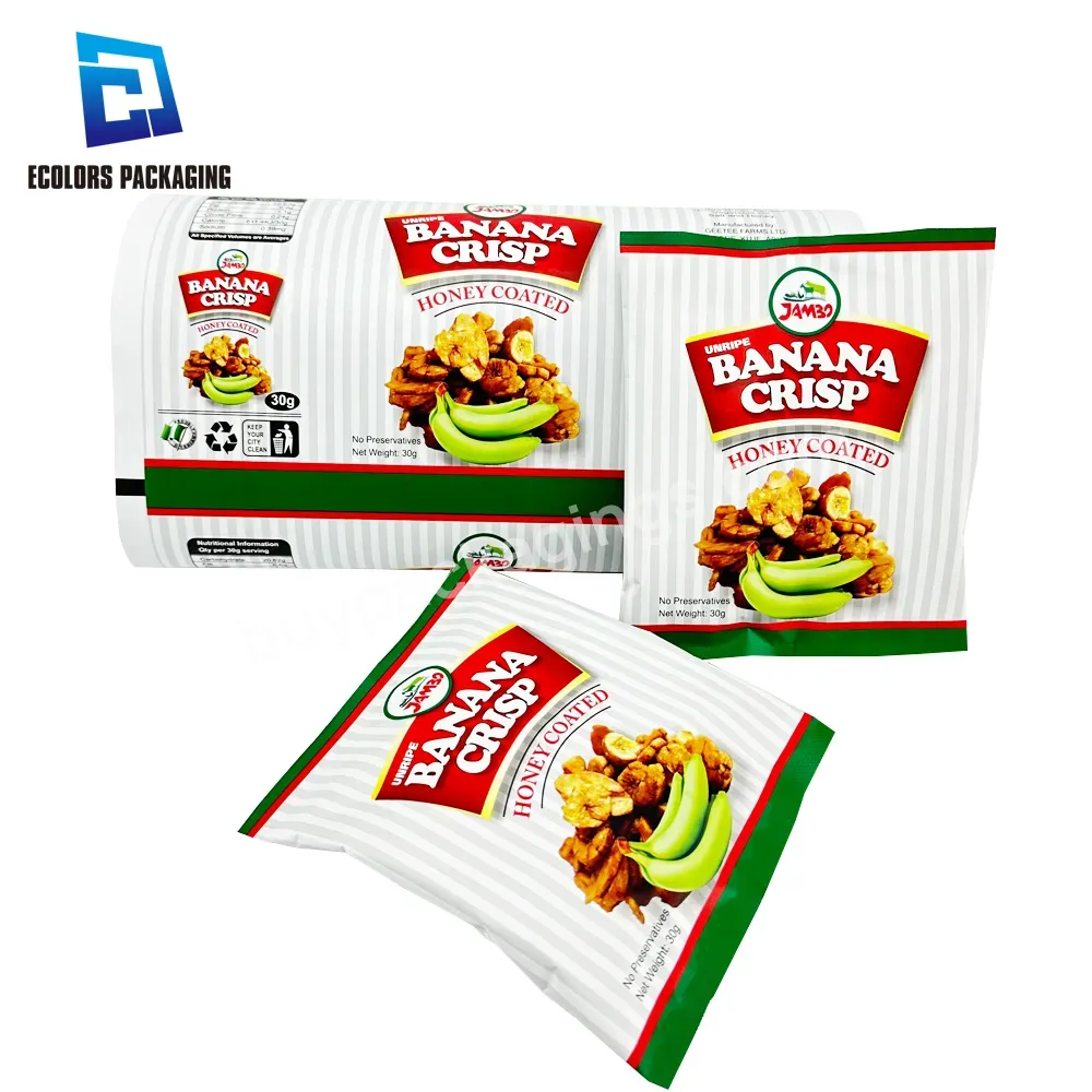 Automatic Packing Machine Use Custom Printed Mid Seal Banana Chips Packaging Soft Pouch Laminated Aluminum Foil Film For Food - Buy Lamitated Foil Film For Food,Aluminum Foil Film,Soft Touch Lamination Film.