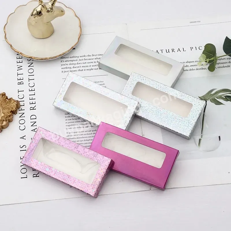 Baby Pink Holographic Paper Eyelash Packaging Personalized False Eye Lash Box With Clear Pvc Window - Buy Eyelash Packaging Box,Personalize Lash Box,Pink Eyelash Box Packaging.