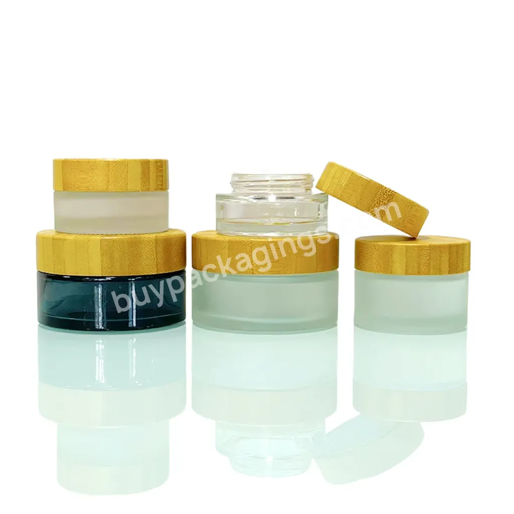 Bamboo Wooden Cap Skincare Body Lotion Cosmetic Packaging 30g 50g 100g Glass Empty Container Frosted Cream Jars With Lid - Buy Glass Jar With Bamboo Lid,Cosmetic Creams Packaging,Lotion Cream Jar.