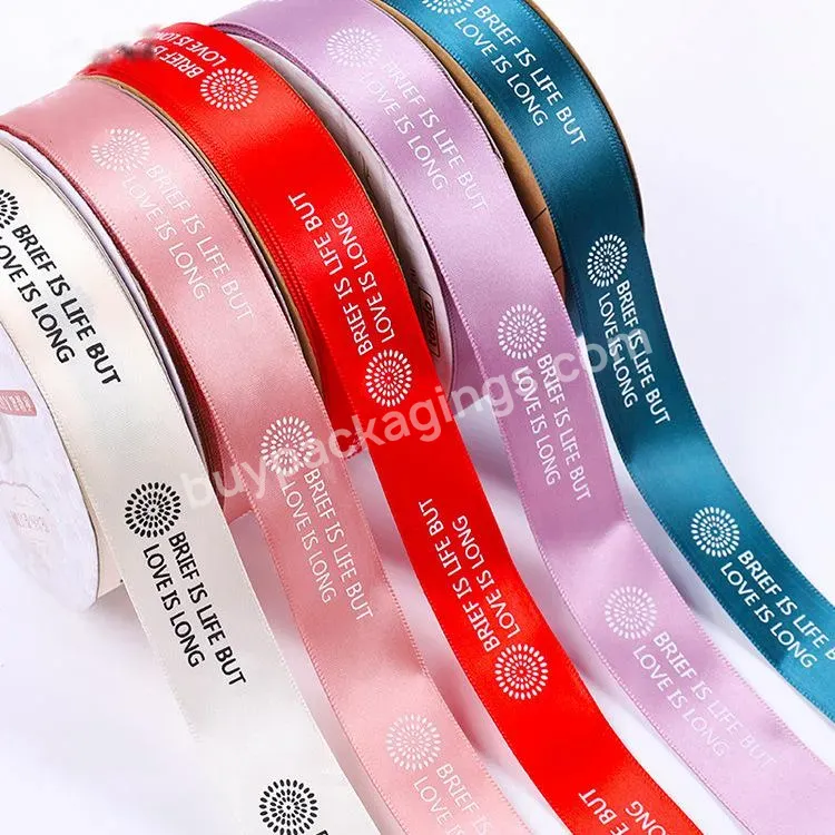 Best Selling 2.5cm*50y Polyester Solid Color Ribbon With Silk Screen Printing Satin Ribbon Roll