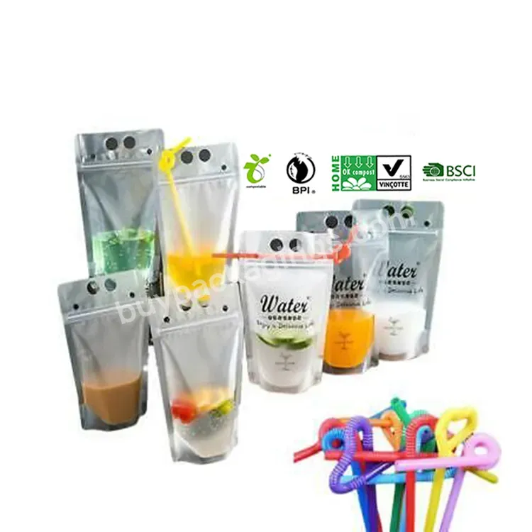 Biodegradable Custom 500ml Ziplock Reusable Standing Up Aluminum Foil Clear Plastic Food Packaging Drink Pouch Bag With Spout - Buy Drink Pouches,Drink Pouches Bags,Compostable Stand Up Pouch Bag.