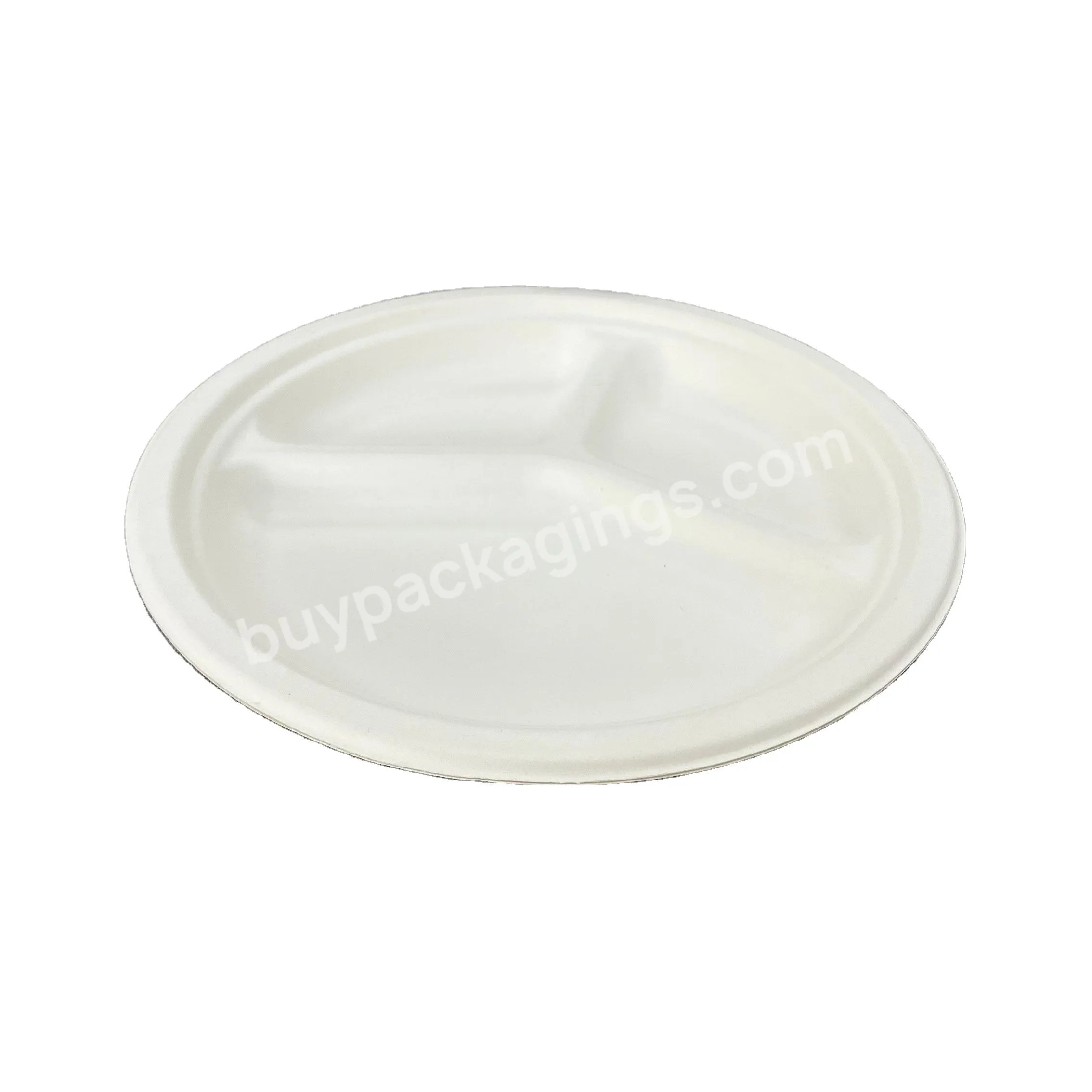 Biodegradable Disposable 9 Inch 3 Compartment Round White Sugarcane Bagasse Paper Food Modern Dinner Plates - Buy White Paper Plates 9 Inch,Bagasse Plate,Disposable Bagasse Food Plate.