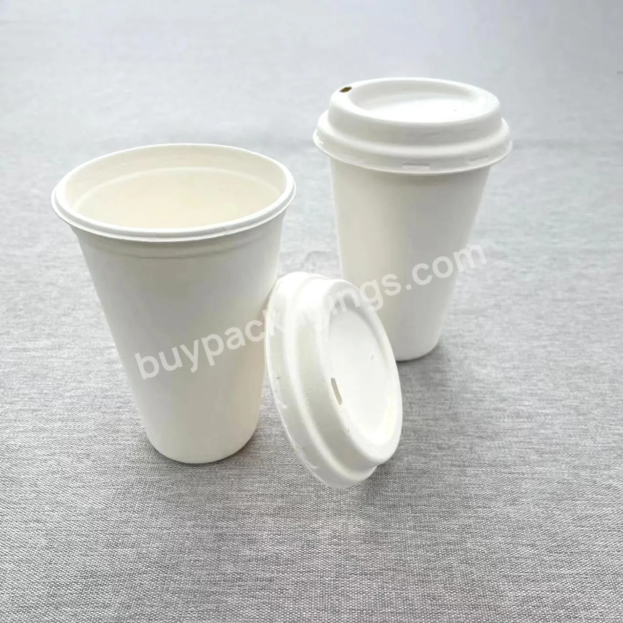 Biodegradable Pulp Molding 12oz Disposable Bamboo Paper Pulp Coffee Cup Cover Lid