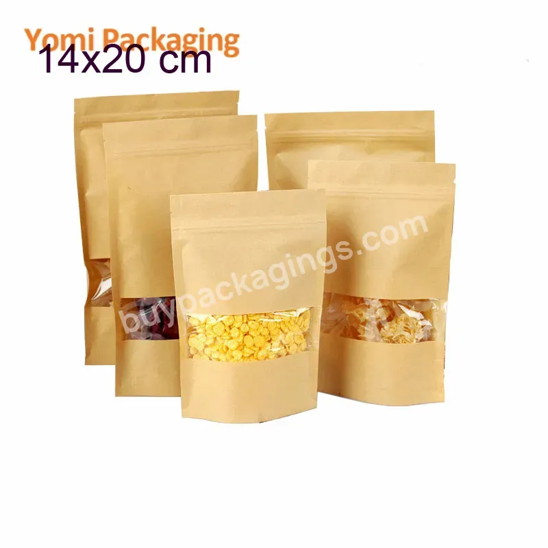 Biodegradable Recycled Customized Stand Up Pouches Dry Food Packaging Brown Kraft Paper Bags With Translucent Window - Buy Kraft Paper Bags With Translucent Window,Biodegradable Stand Up Pouches,Dry Food Packaging Brown Kraft Paper Bag.