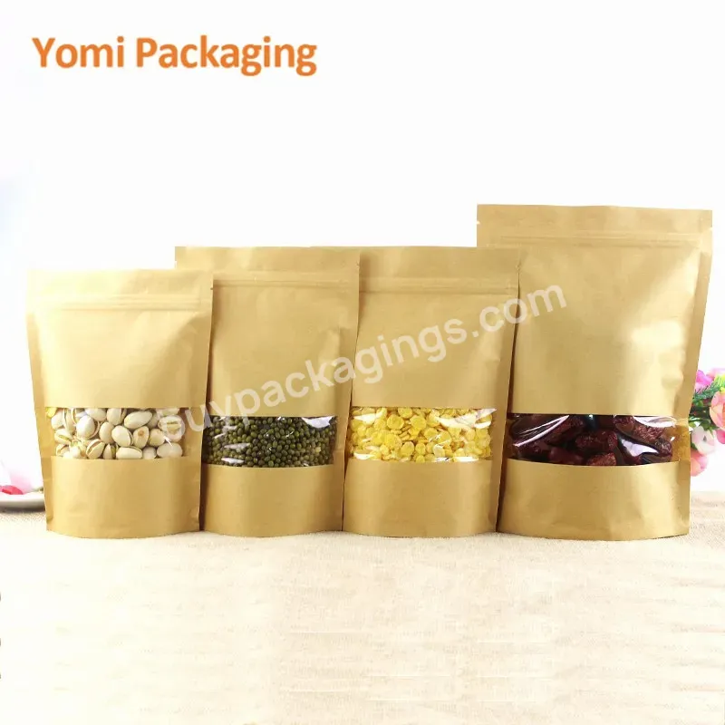 Biodegradable Recycled Customized Stand Up Pouches Dry Food Packaging Brown Kraft Paper Bags With Translucent Window - Buy Kraft Paper Bags With Translucent Window,Biodegradable Stand Up Pouches,Dry Food Packaging Brown Kraft Paper Bag.