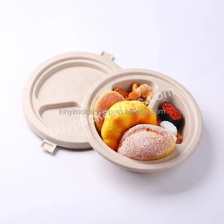 Biodegradable Tableware Disposable Take Away Box Compostable Sugarcane Bagasse Pulp Bamboo Pulp Bowl With Lid