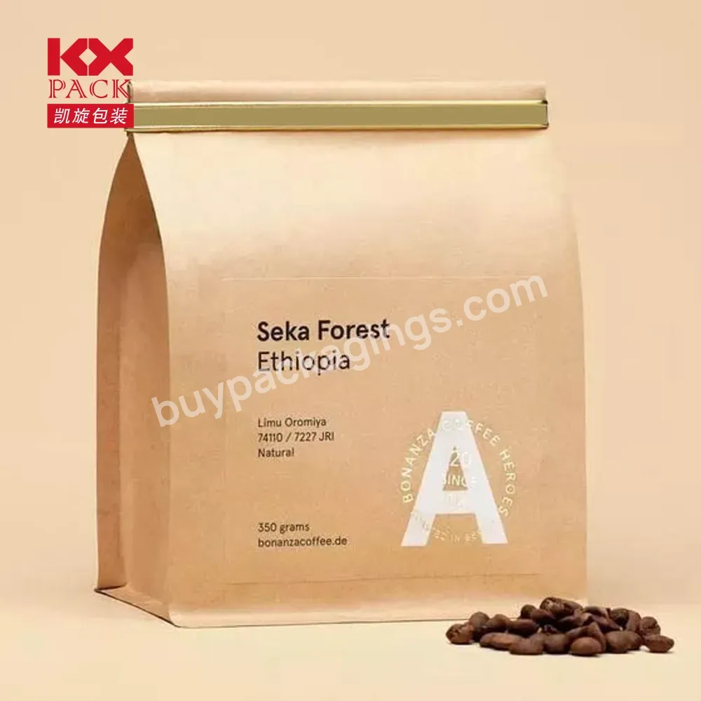 Biodegradable White Kraft Paper Stand Up Coffee Bag/flat Bottom Coffee Pouch With Degassing Valve Tin Tie Bag For Coffee Pack - Buy Flat Bottom Kraft Paper Bag With Tin Tie,Foil Lined Kraft Paper Coffee Bags Biodegradable,Coffee Bag With Valve.