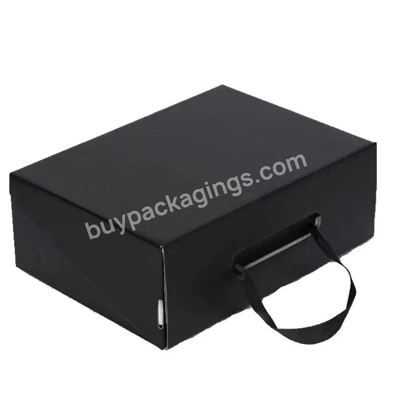 Black Custom Logo Corrugated Box Luxury Mailer Box Packaging Gift Boxes With Silk Handle - Buy Shoe Box,Luxury Gift Box With Handle,Black Gift Boxes.