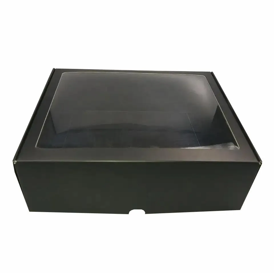 black paper  packaging gift box with window lid