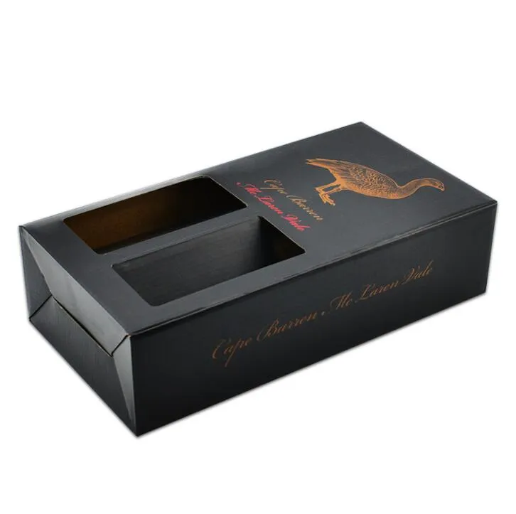 Black wine gift box luxury drawer cardboard box custom size  wine packaging boxes