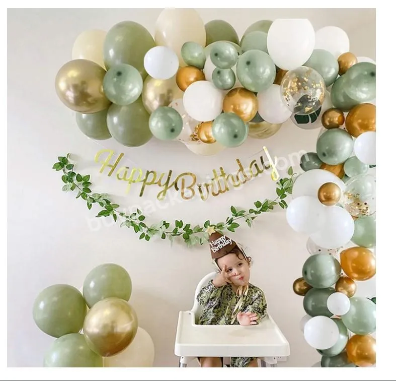Bohemian Party Olive Green Chrome Gold Latex Balloon Garland Birthday Party Decoration