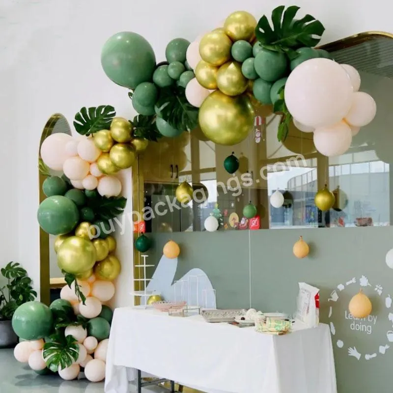 Bohemian Party Olive Green Chrome Gold Latex Balloon Garland Birthday Party Decoration