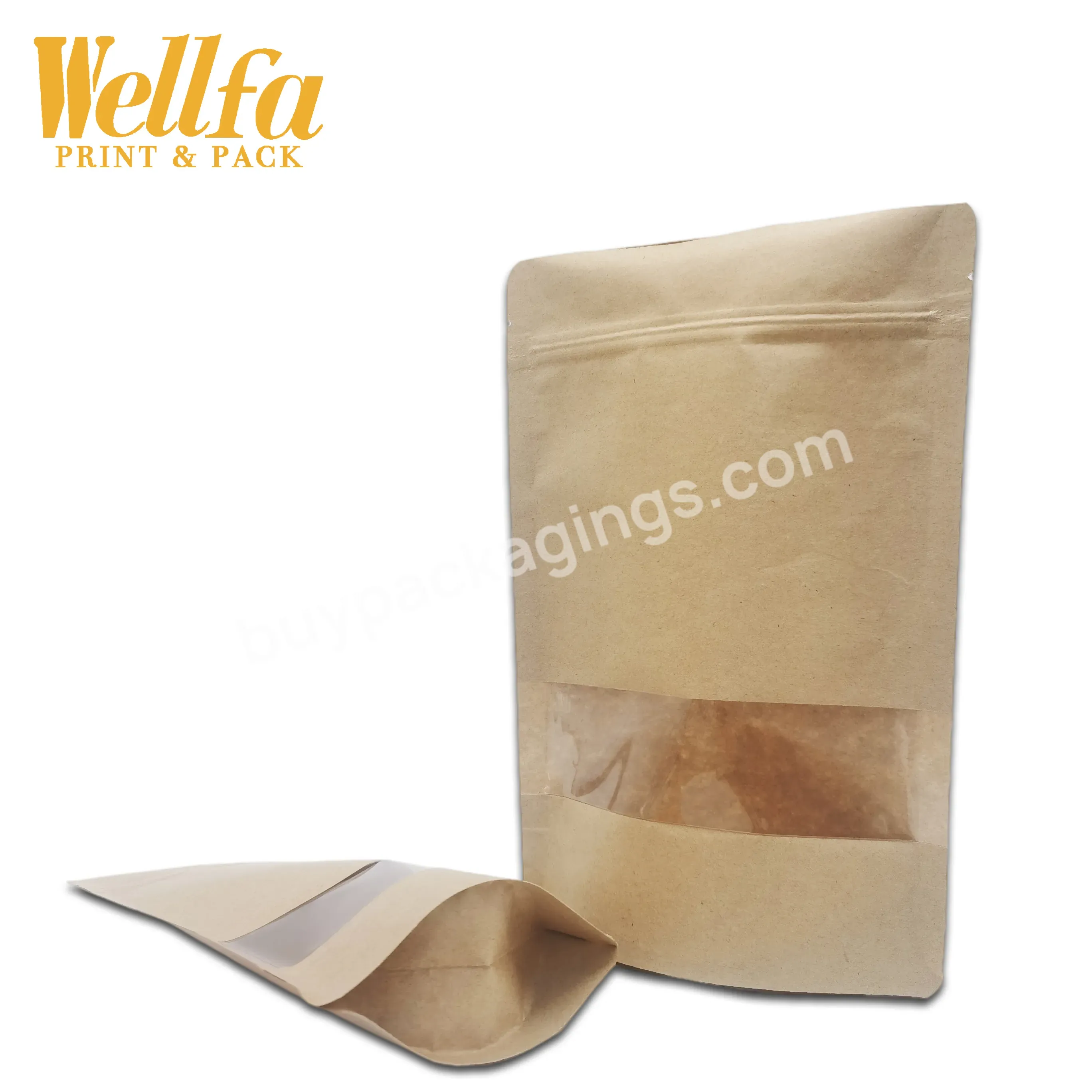 Bolsa Recycle Biodegradable Custom Printed Food Packaging Bag Snack Zipper Window Pouches Kraft Paper Stand Up Pouch - Buy Kraft Paper Bag With Window,Biodegradable Recycled Customized Stand Up Pouches Dry Food Storage Edible Packaging Kraft Paper Ba