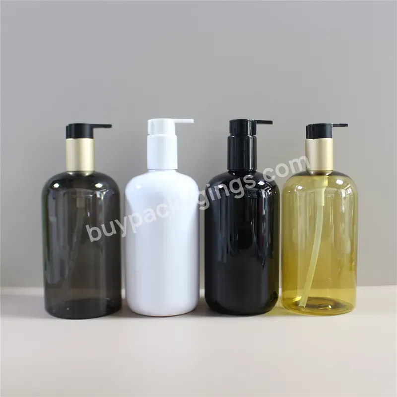 Boston Round Soap Dispenser Hair Shampoo Bottle 300 Ml Pcr Plastic 10oz Amber Bathroom Lotion Cosmetic Bottle Gold Pump - Buy 500 Ml Fancy Transparent Lotion Soap Gel Packaging Boston Round Frosted Shampoo Bottle,Custom Clear Cosmetic Pet Cylinder Pl