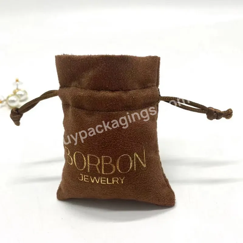 Brown Custom Logo Clear Suede Ring Jewelry Shopping Drawstring Bag Small Mini Gift Packaging Pouch For Jewelry