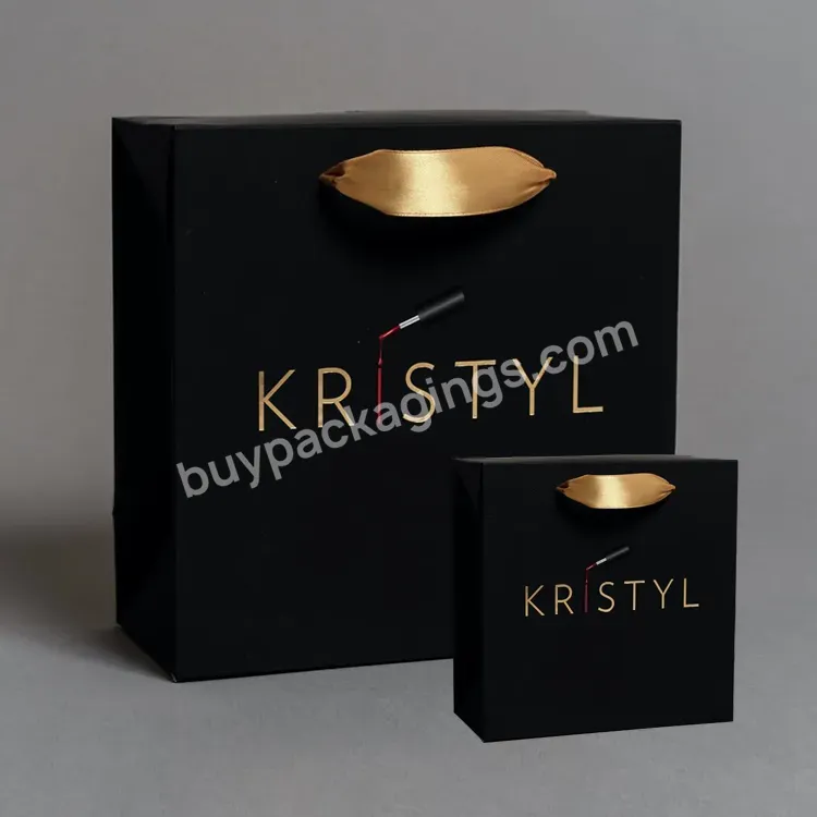 Cardboard Black Paper Bag Custom Printed Logo Shopping Paper Bags Luxury Clothing Packaging Gift Carrier Bag