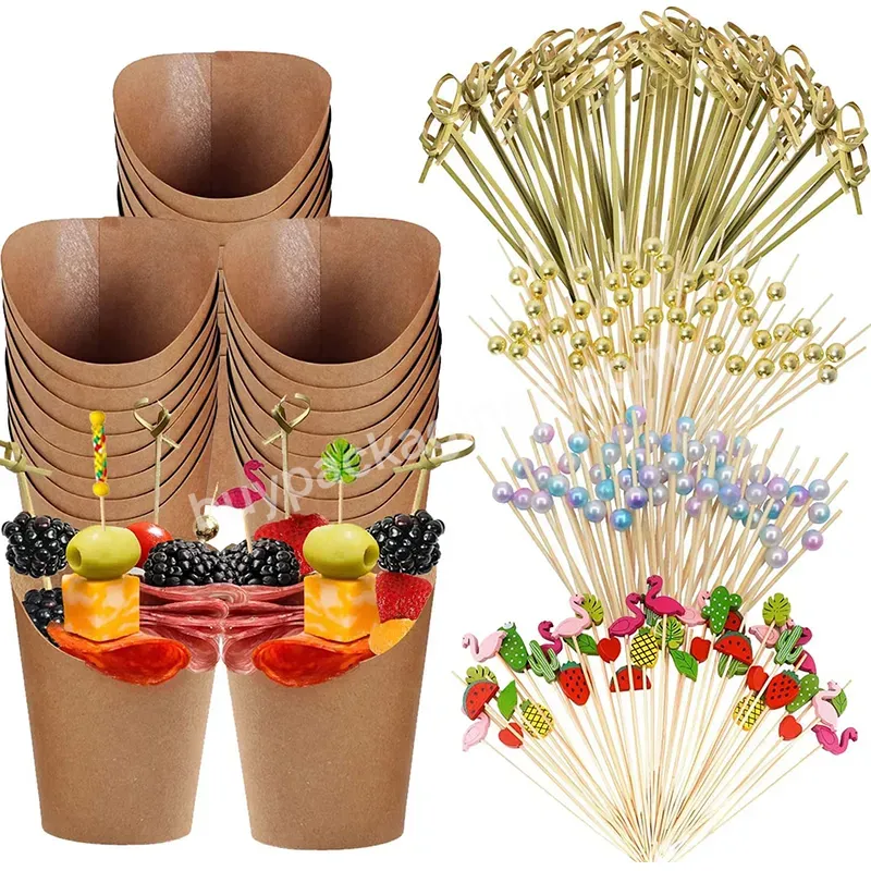 Charcuterie Cups,Cocktail Picks Labels Disposable Kraft With Sticks 12 Oz French Fry Holder,Paper Appetizer Cups Accessories - Buy Charcuterie Cups,Charcuterie Appetizer Cups,Charcuterie Disposeable Cups.