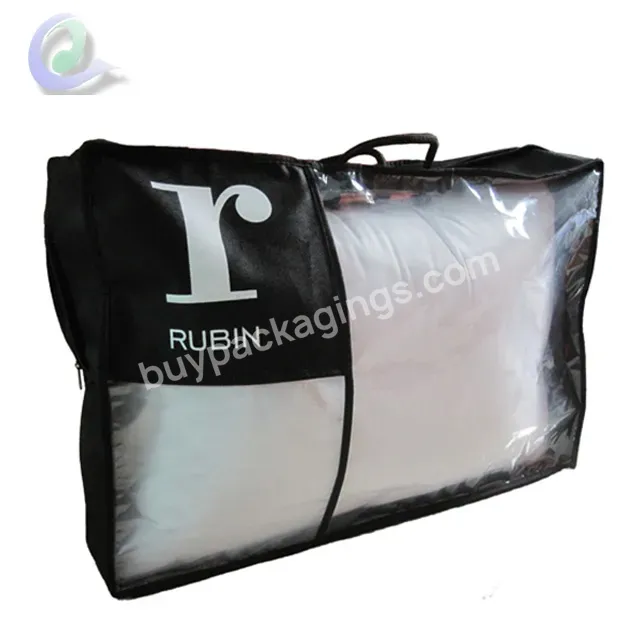 Cheap Pe And Non-woven Zipper Handle Plastic Bag For Quilt With Print White Word