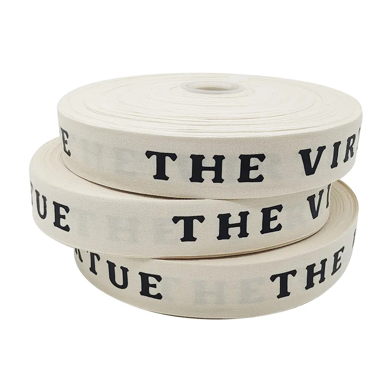 Cheap wholesale white 100% cotton custom ribbon with printed brand name logo