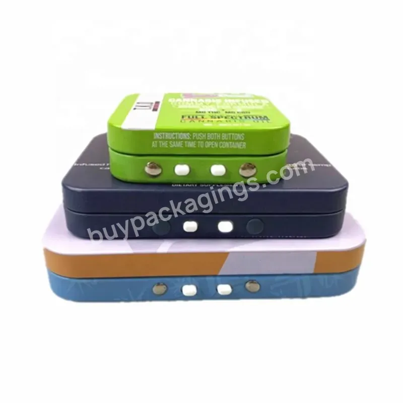 Child Resistant Tin Box With Safety Lock And With Hinged Lid Button Lock Child Proof Tin Packaging For Rolls Gummies Bites - Buy Child Proof Tin Box / Cr Tin Box / Air Tight Metal Tin Box With Lock,Cr Certificate Metal Tin Box / Food Safe Tin Box Chi
