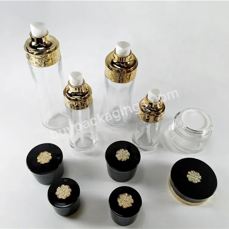 China Supplier Custom Luxury Cosmetic Packaging Transparent Glass Jar And Bottle Set With Lid - Buy Custom Cosmetic Jar And Bottle,Transparent Jar And Bottle Set,Glass Bottle Jar.