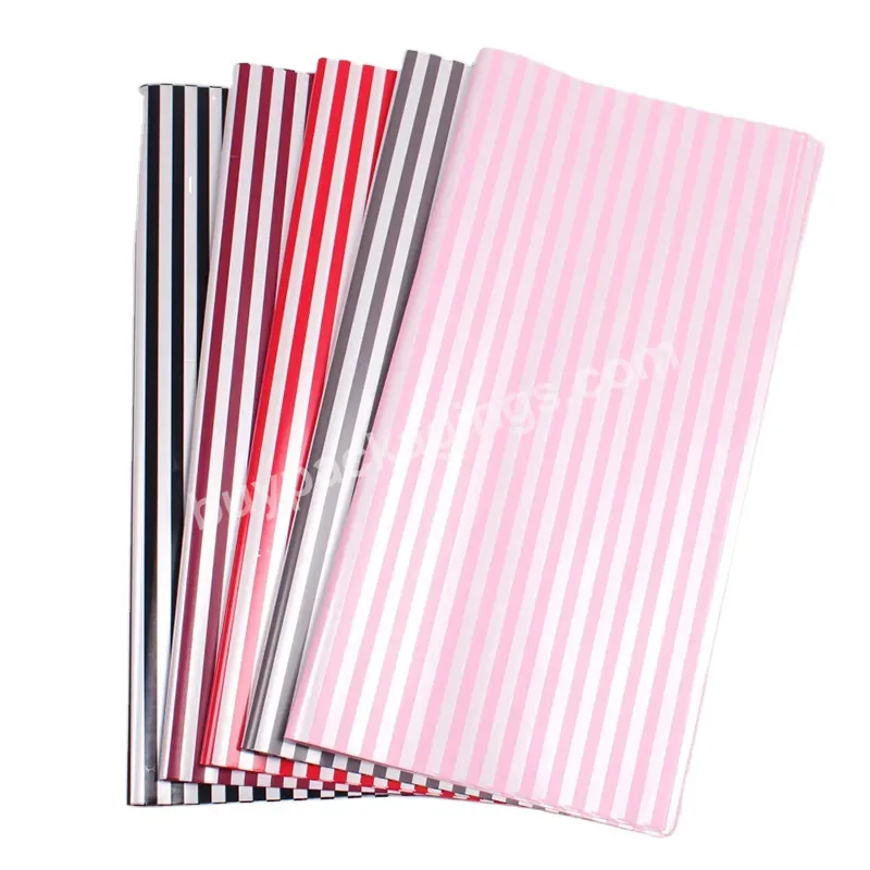 Christmas Gift Wrapping Paper Double Color Florist Wrapping Paper Stripe Waterproof Flower Wrapping Plastic Paper