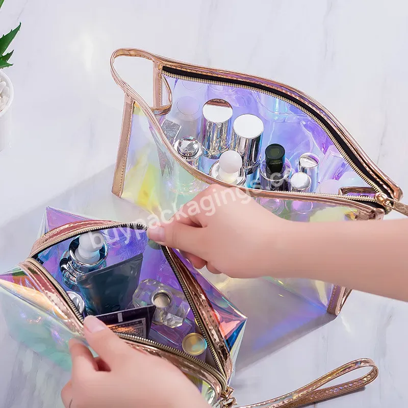 Clear Cosmetic Bag Waterproof Pvc Laser Makeup Bag For Women Travel Zipper Makeup Organizer - Buy Plastic Seal Bag With Sticky Holographic,Holographic Poly Mailer Clear Side Bagholographic Poly Mailer Clear Side Bag,Holographic 2 Sided Bags.