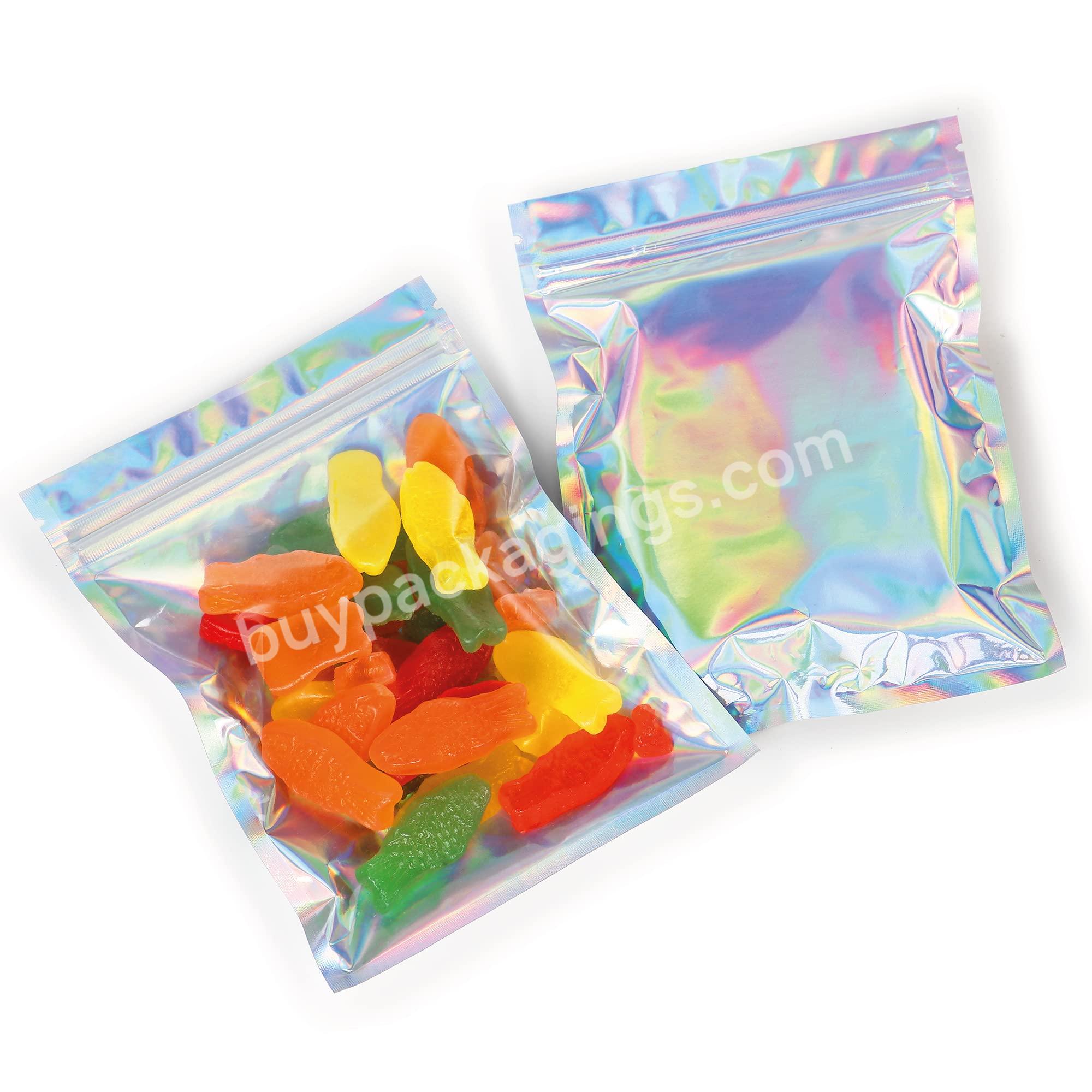 Clear Front Mylar Bags With Ziplock Rainbow Holographic Sealable Heat Seal Bag For Candy And Food Packaging - Buy Rainbow Holographic Sealable Heat Seal Bag,Bag For Candy And Food Packaging,Mylar Bags With Ziplock.