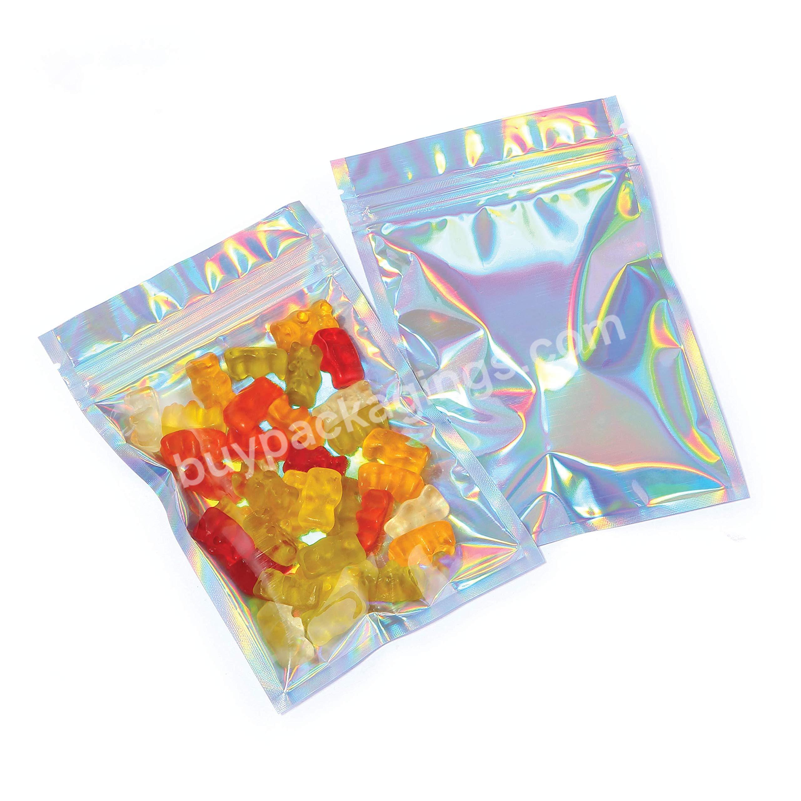 Clear Front Mylar Bags With Ziplock Rainbow Holographic Sealable Heat Seal Bag For Candy And Food Packaging - Buy Rainbow Holographic Sealable Heat Seal Bag,Bag For Candy And Food Packaging,Mylar Bags With Ziplock.