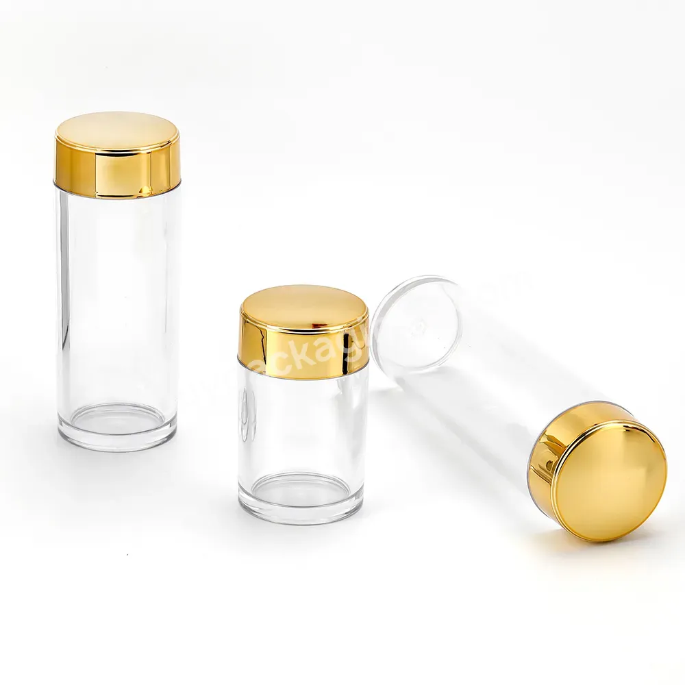 Clear Pet Plastic Vitamin And Capsules Bottle,Plastic Pill Container With Gold Screw 140ml - Buy Pet Bottle Supplement,Cylindrical Shaped Clear Pet Plastic Container,Empty Vitamin Plastic Bottle.