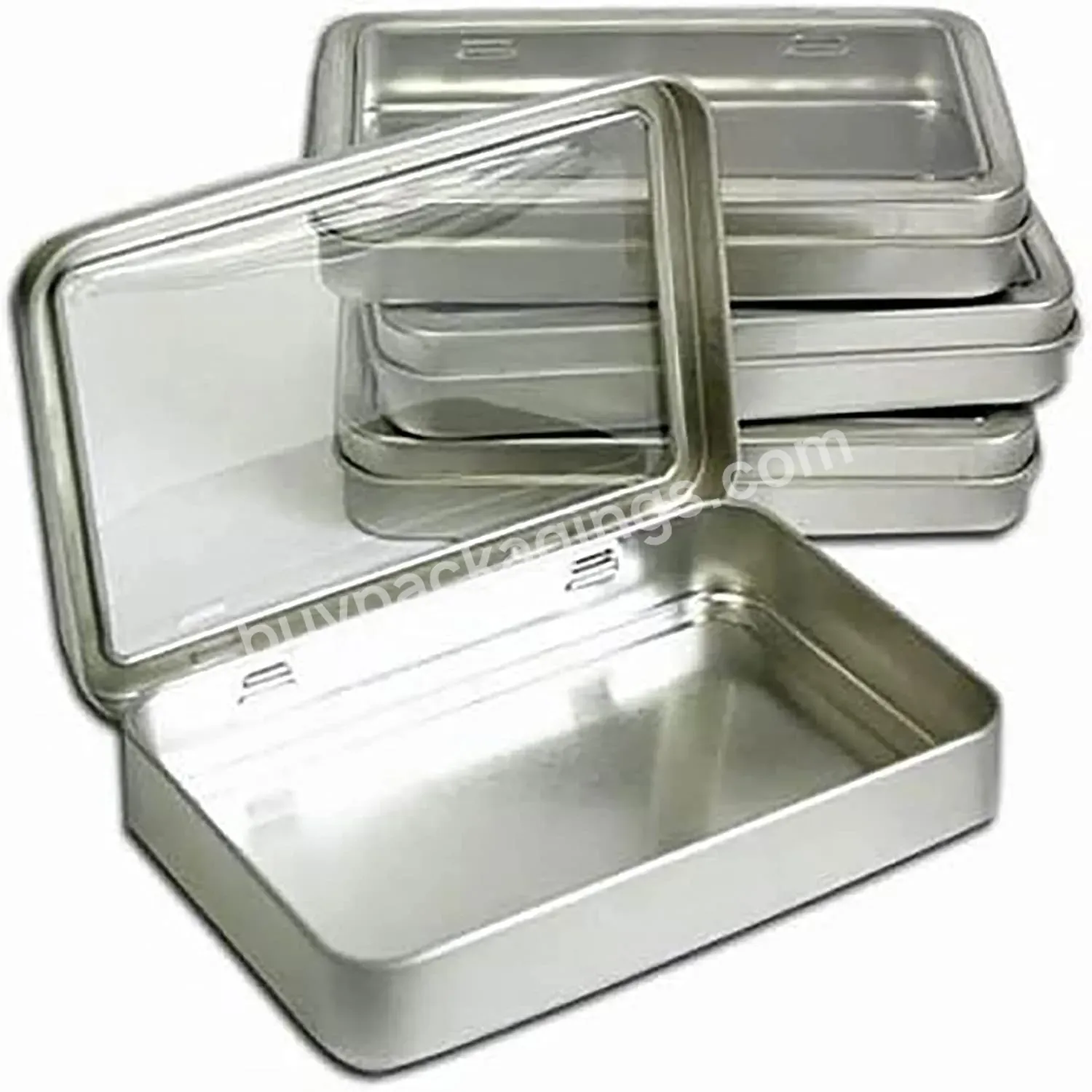Clear Top Metal Tin Box 7oz Plain Silver Hinged Blank Storage Case,Crafts,Survival Kit Tins 5.5x3.5x0.9 Inch 137x90x23mm - Buy Seamless Tinplate Case Rectangle Shape / Hinged Tin Case With Window Lid,Storage Tin Case With Hinged Window Lid,Thin Metal