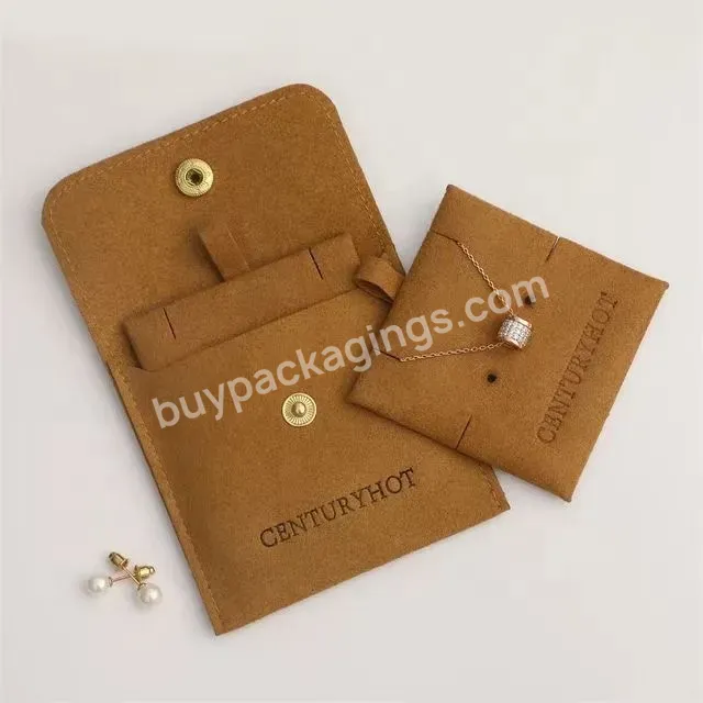 Colorful Customer Small Snap Button Micro-fiber Suede Jewelry Pouch With Embossed Logo