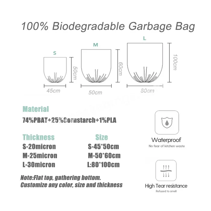 Compostable Bio Degradable Custom Size Kichen Diaper Trash Bag Garbage Bag Waste Yard Bag - Buy Trash Bag Garbage,Black Trash Bags,Bio Trash Bag.